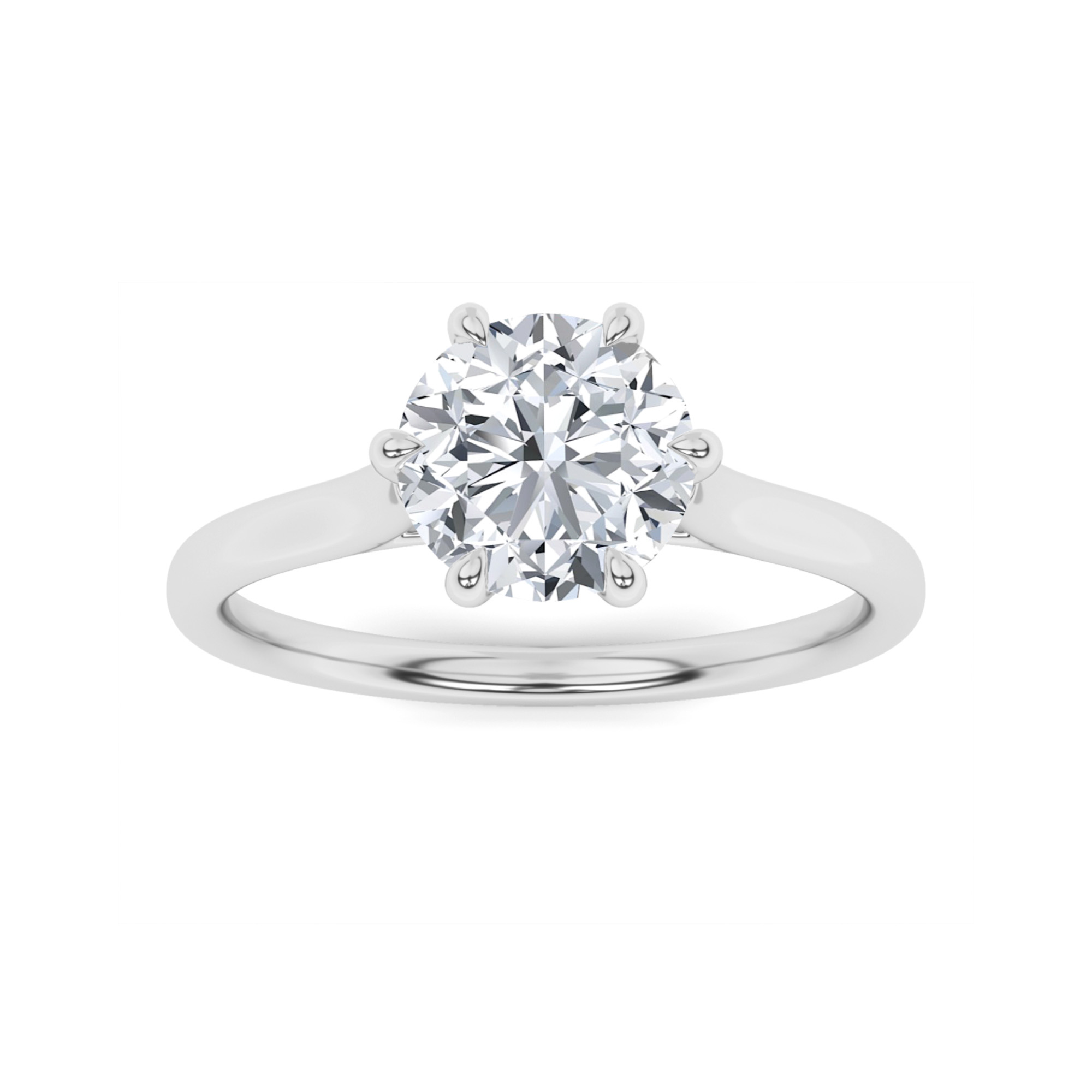 Basket Set 6 Prong Round Solitaire Diamond Engagement Ring in 9K White Gold