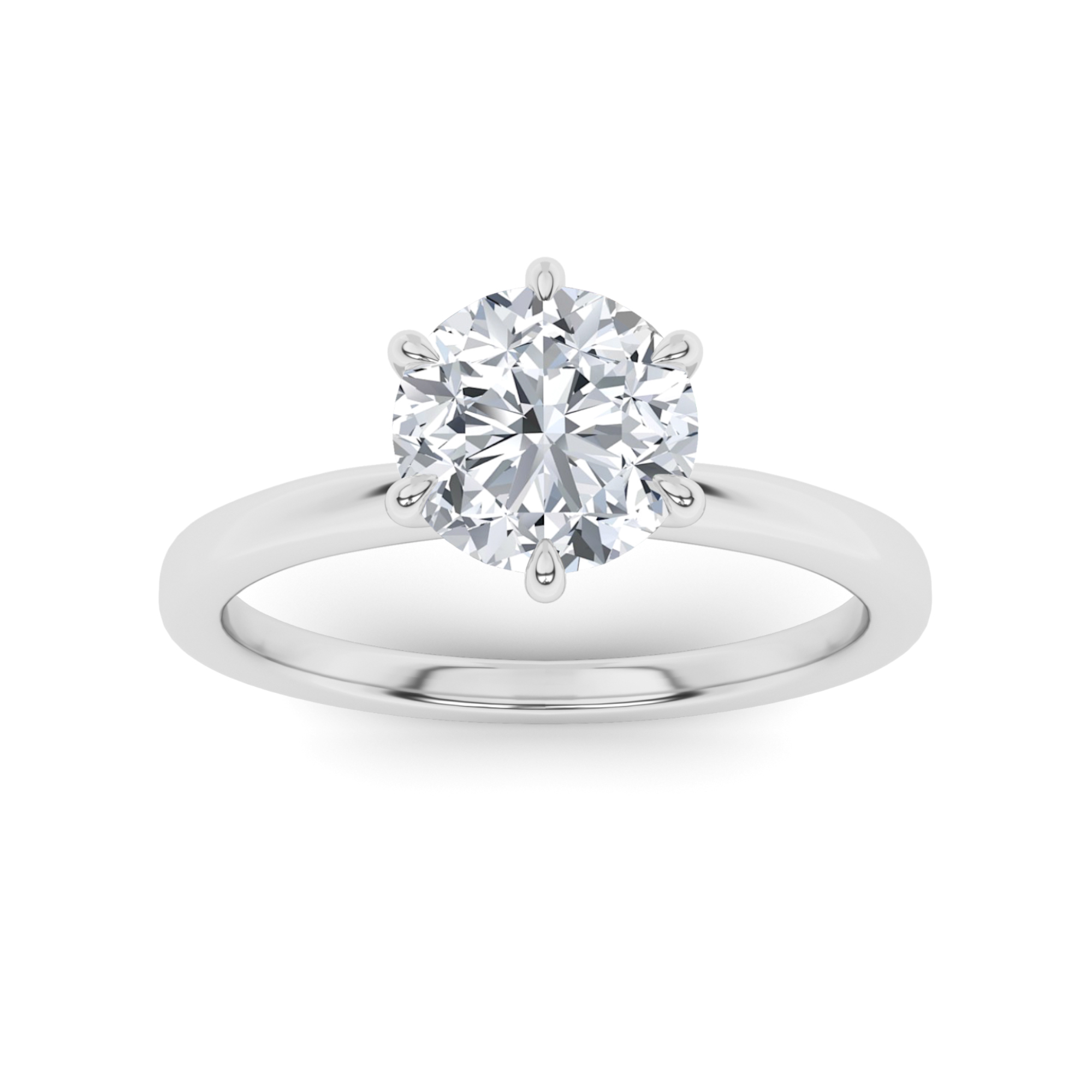 Comfort Fit  Six Claw Round Solitaire Diamond Engagment Ring in 9K White Gold