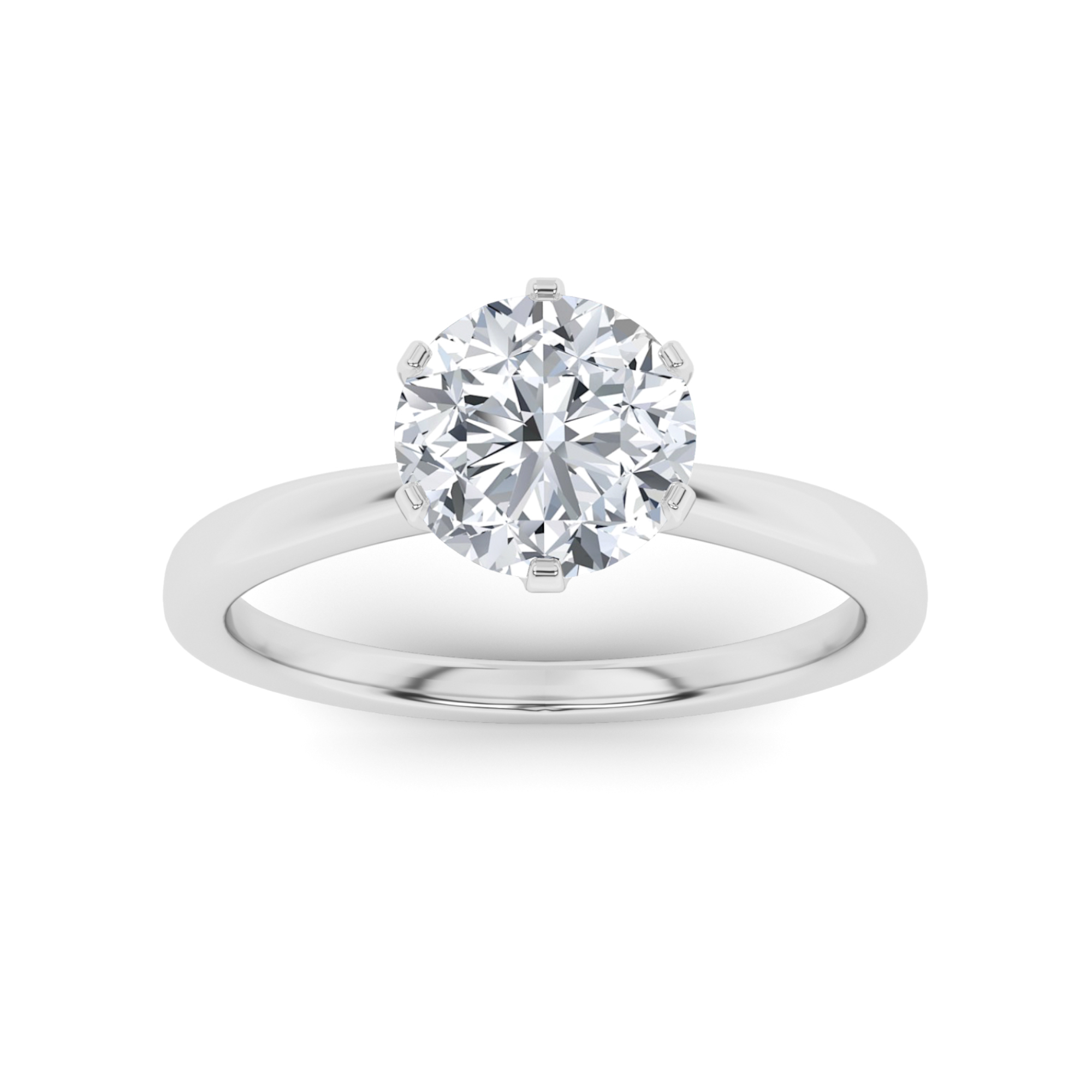 Tapered Shank Prong Set Round Solitaire Diamond Engagement Ring in 9K White Gold
