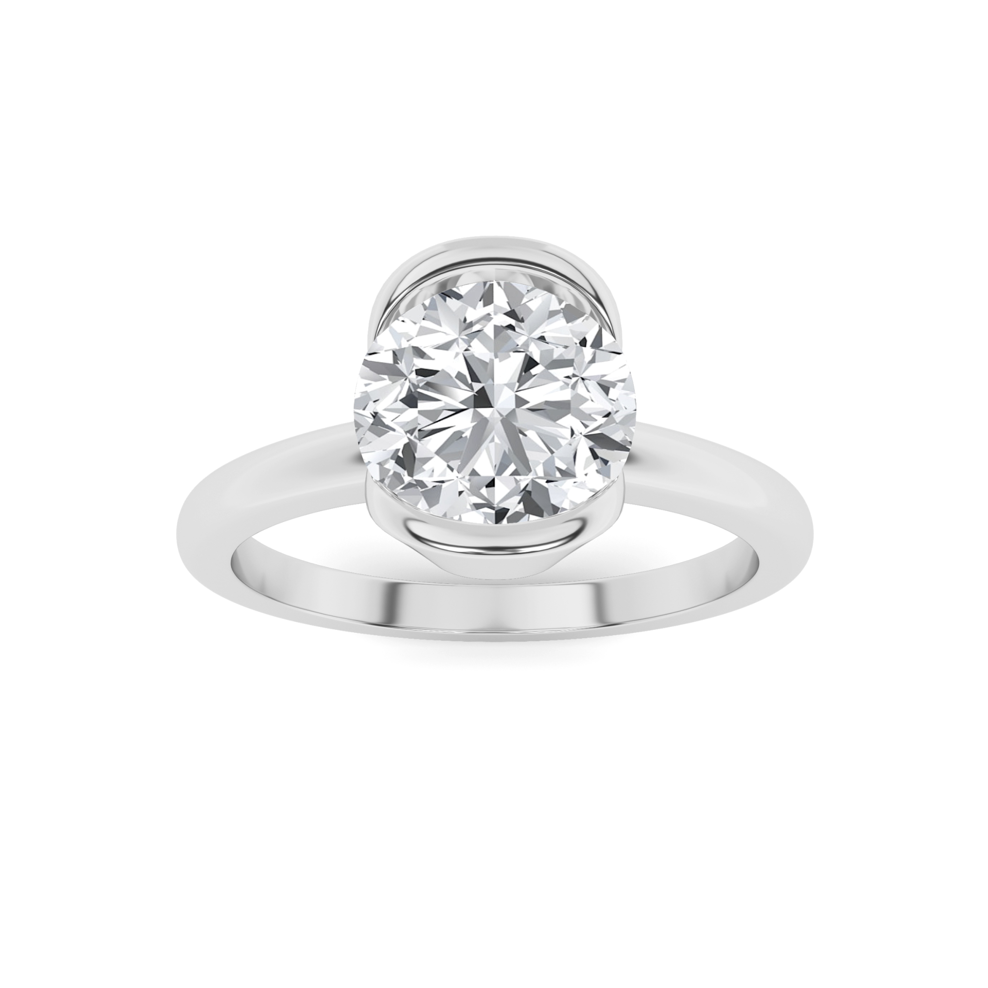 Bezel East West Solitaire Engagement Ring In 9K White Gold