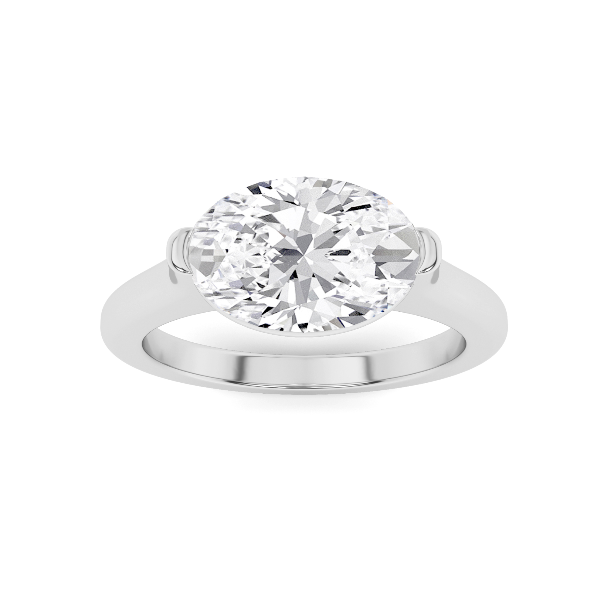 Tension Set Oval  Solitaire Diamond Engagment in 9K White Gold Silver Sideways Engagement Ring