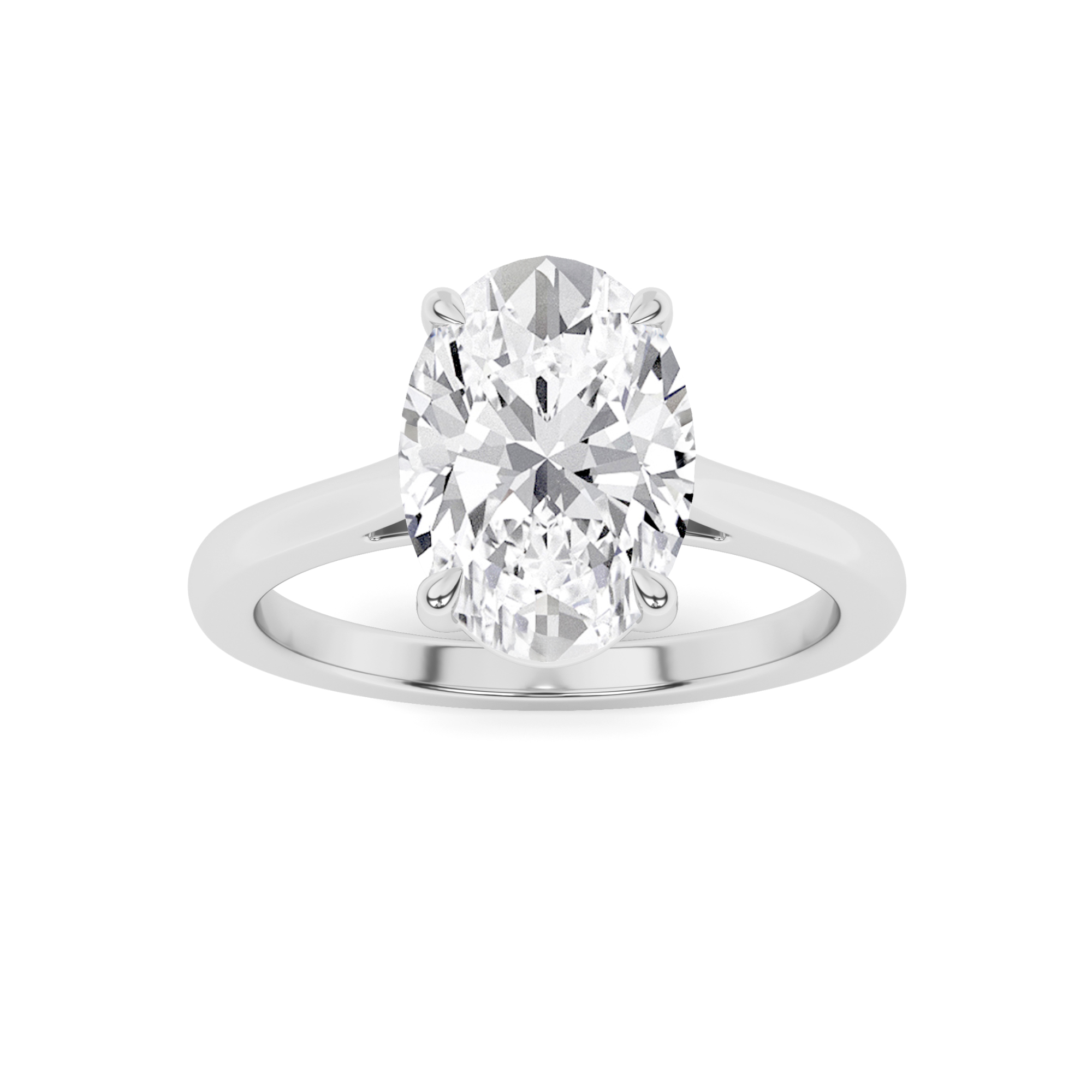 Four Prong Oval  Solitaire Diamond Engagment in 9K Yellow Gold Silver Forever Engagement Ring
