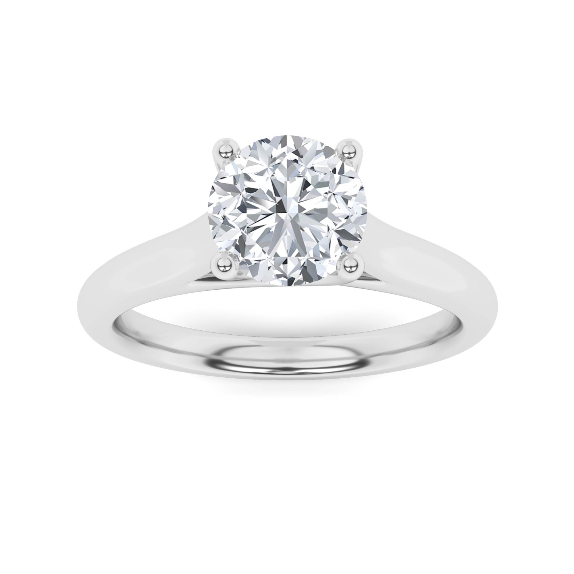 Cross Over 4 Prong Round Solitaire Diamond Engagment in 9K White Gold Silver Elegant Engagement Ring