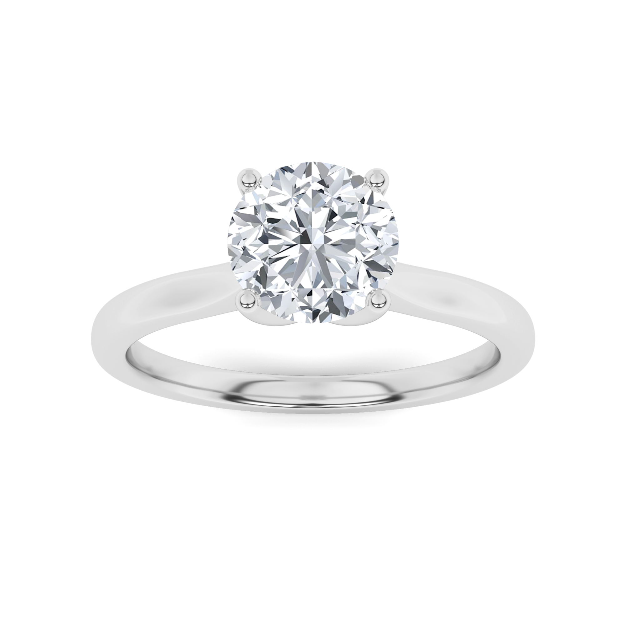 4 Prong Round Solitaire Diamond Engagment in 9K White Gold Silver Modern Engagement Ring