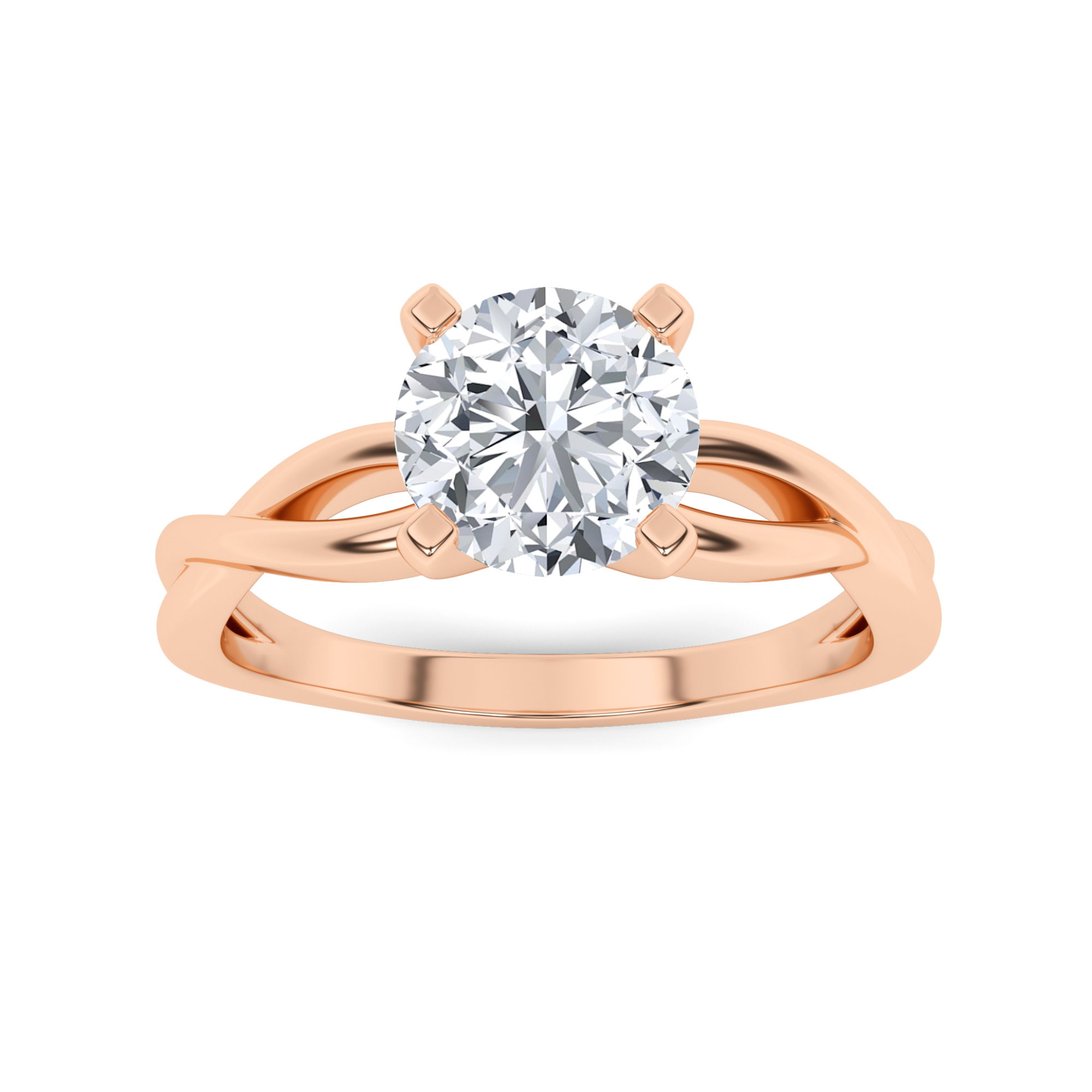 Shank Forever Round Solitaire Engagment in 9K Rose Gold Twist Diamond Ring