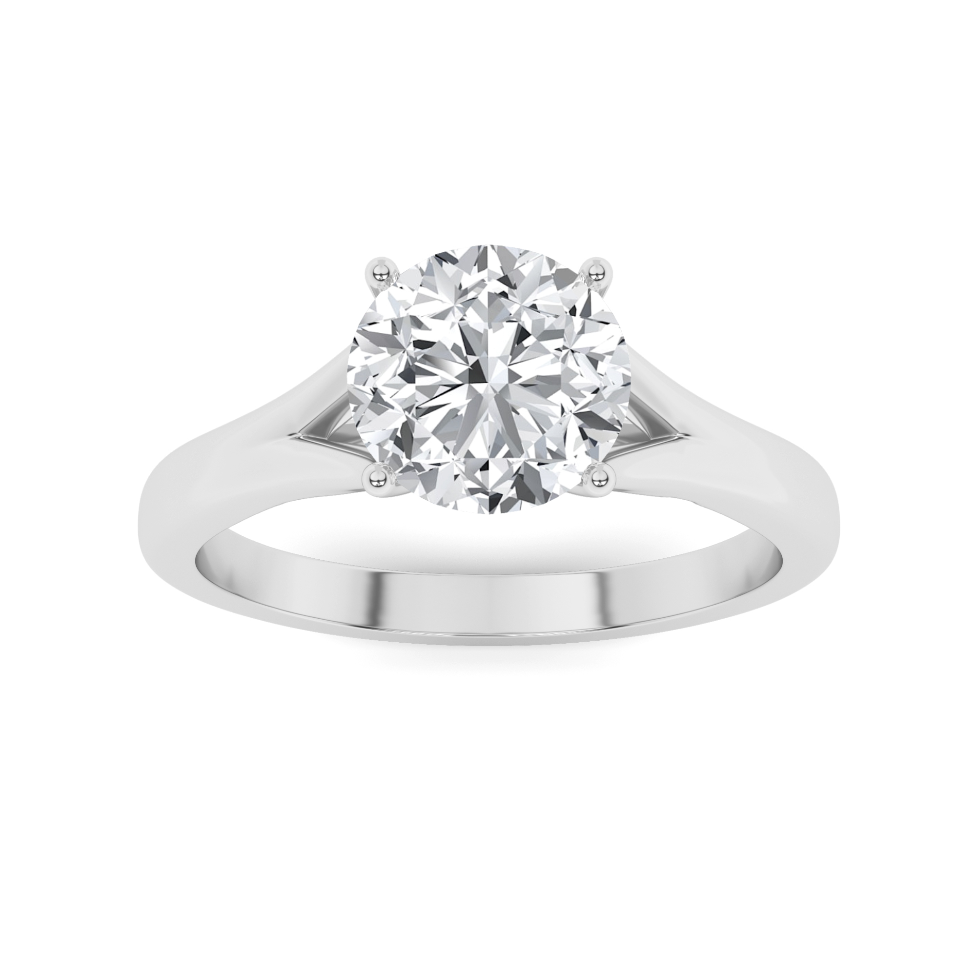Shoulder V Prong Round Solitaire Diamond Engagment in 9K White Gold Silver Tapered Engagement Ring