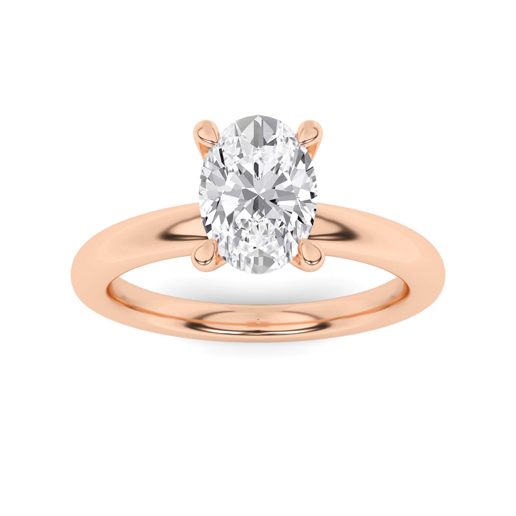 Shank Modern 4 Claw Round Solitaire Engagement in 9K Rose Gold Rounded Diamond Ring