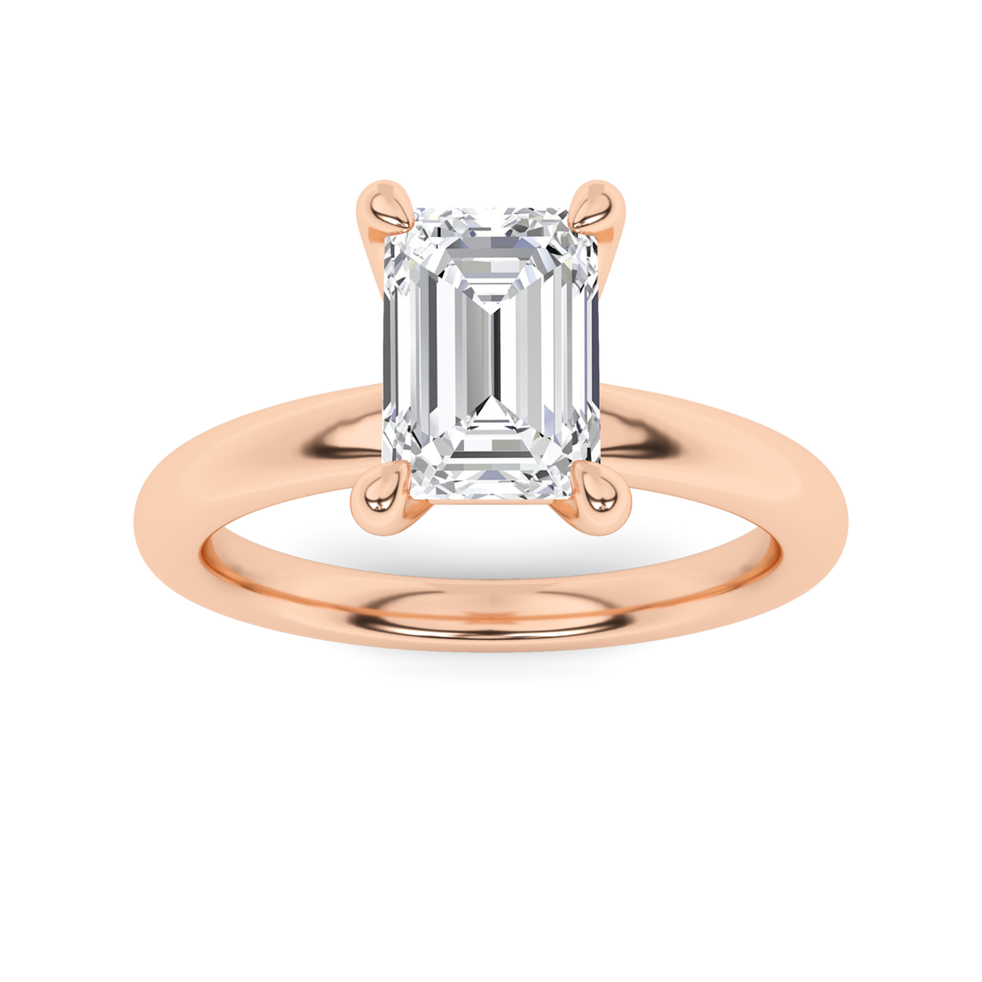 Shank Modern 4 Claw Round Solitaire Engagement in 9K Rose Gold Rounded Diamond Ring