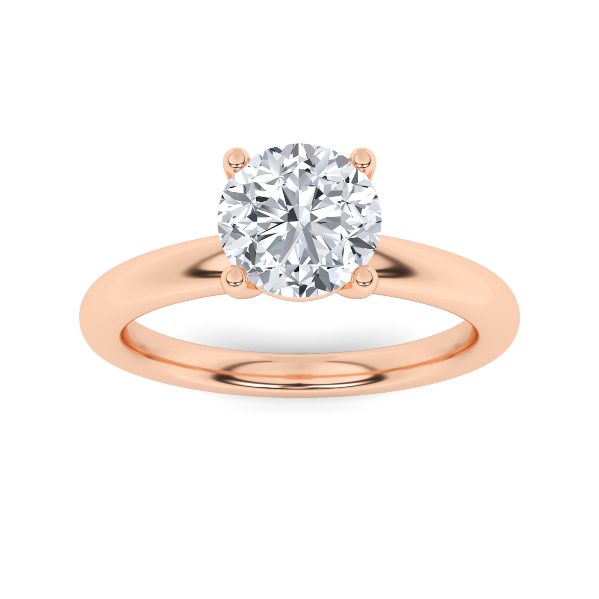 Rounded Shank Modern 4 Claw Round Solitaire Diamond Engagement Ring in 9K Rose Gold