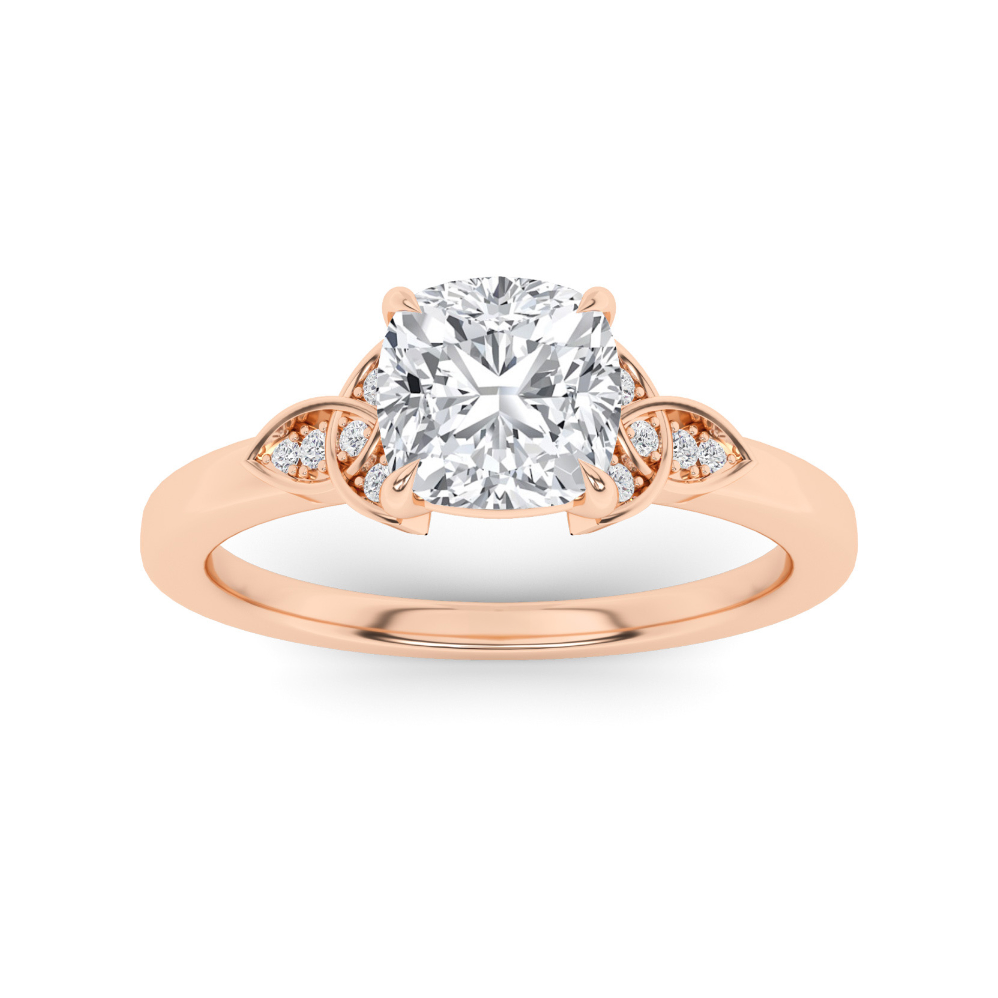 Flower Style 4 Claw Round Cut Three Stone  Diamond in 9K Rose Gold Dazzling Engagement Ring