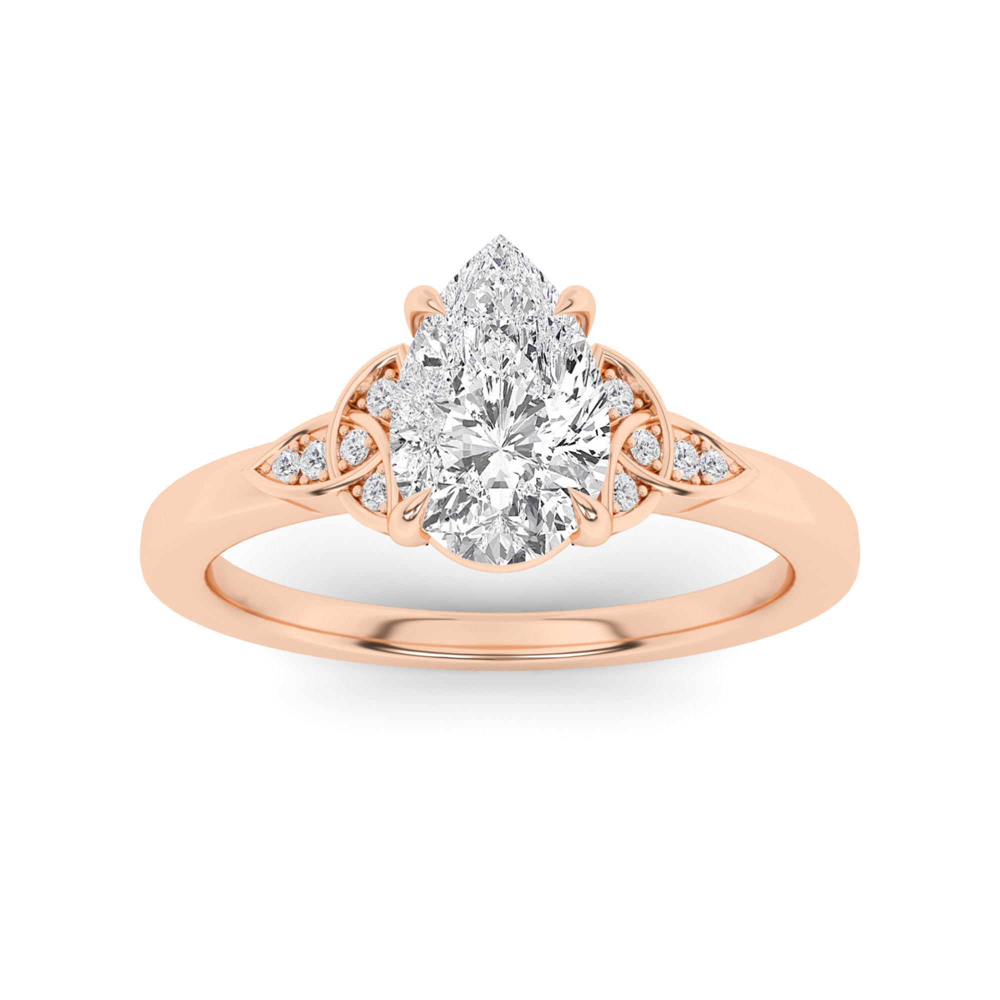 Flower Style 4 Claw Round Cut Three Stone  Diamond in 9K Rose Gold Dazzling Engagement Ring