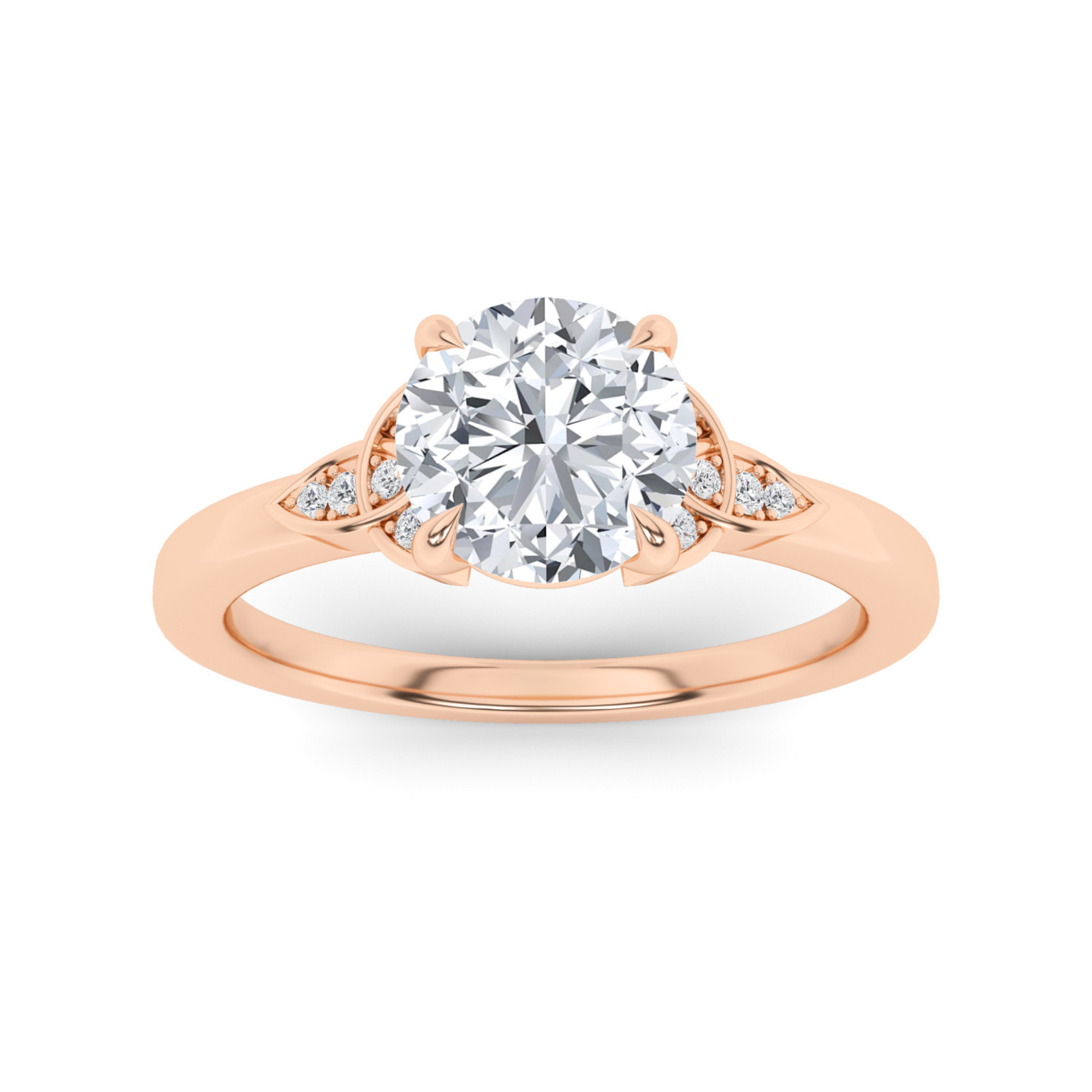 Flower Style 4 Claw Round Cut Three Stone  Diamond in 9K Rose Gold Dazzling Engagement Ring
