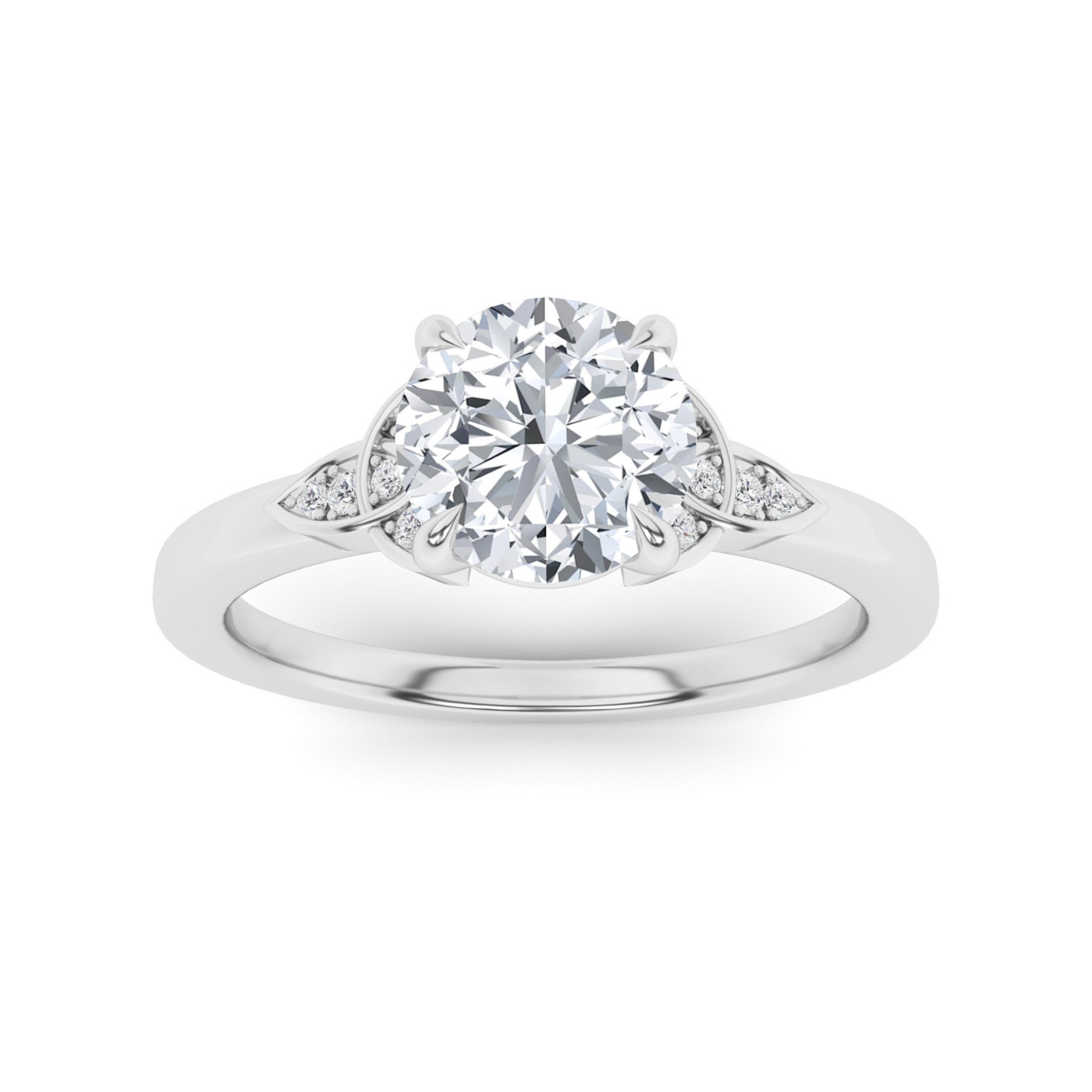 Flower Style 4 Claw Round Cut Three Stone  Diamond in 9K Rose Gold Silver Dazzling Engagement Ring