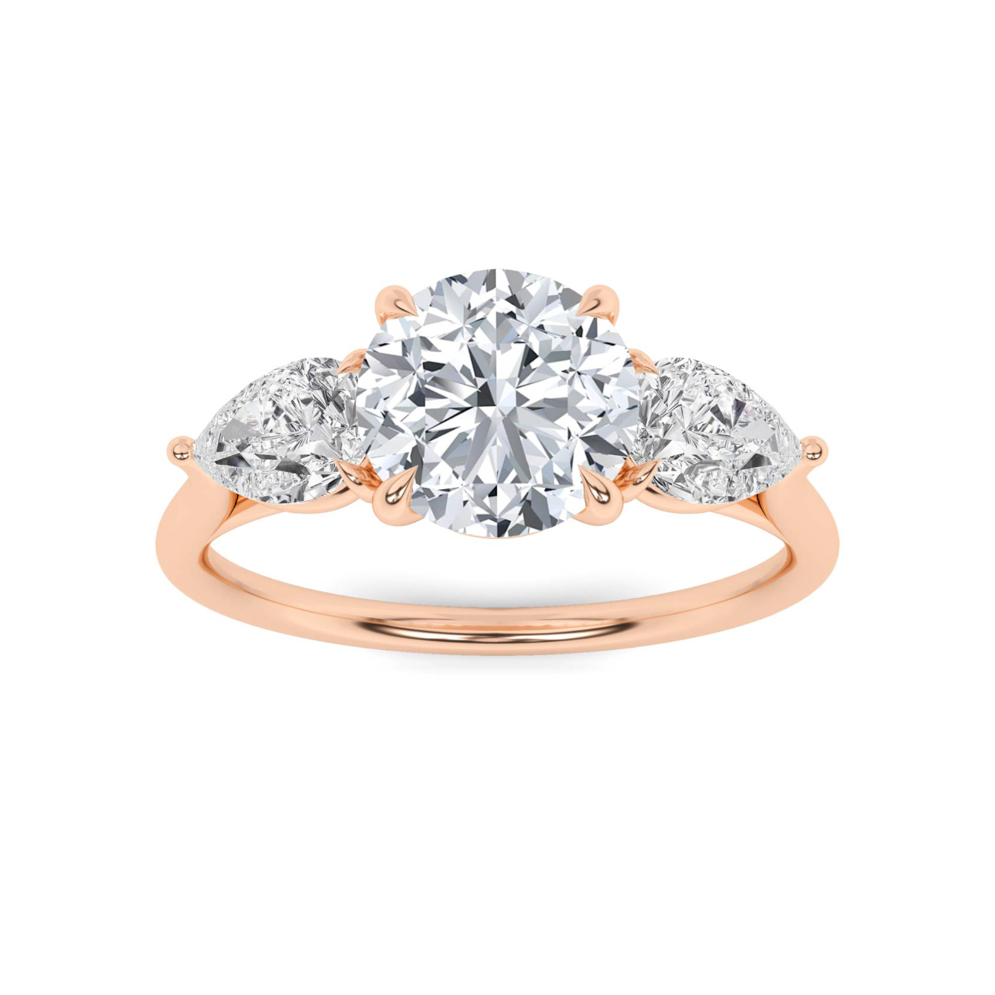 Forever Love 4 Prong Round Cut Three Stone Engagment Ring In 9K White Gold