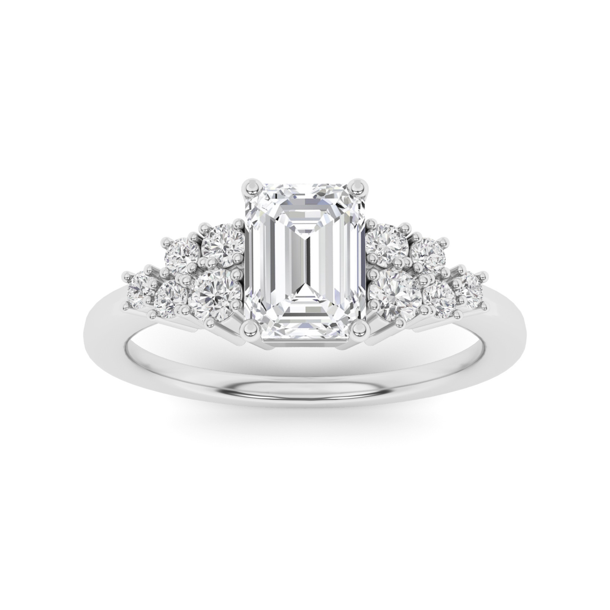 Multi 6 Prong Round Cut  Three Stone Style Engagment in 9K White Gold Tapering Diamond Ring