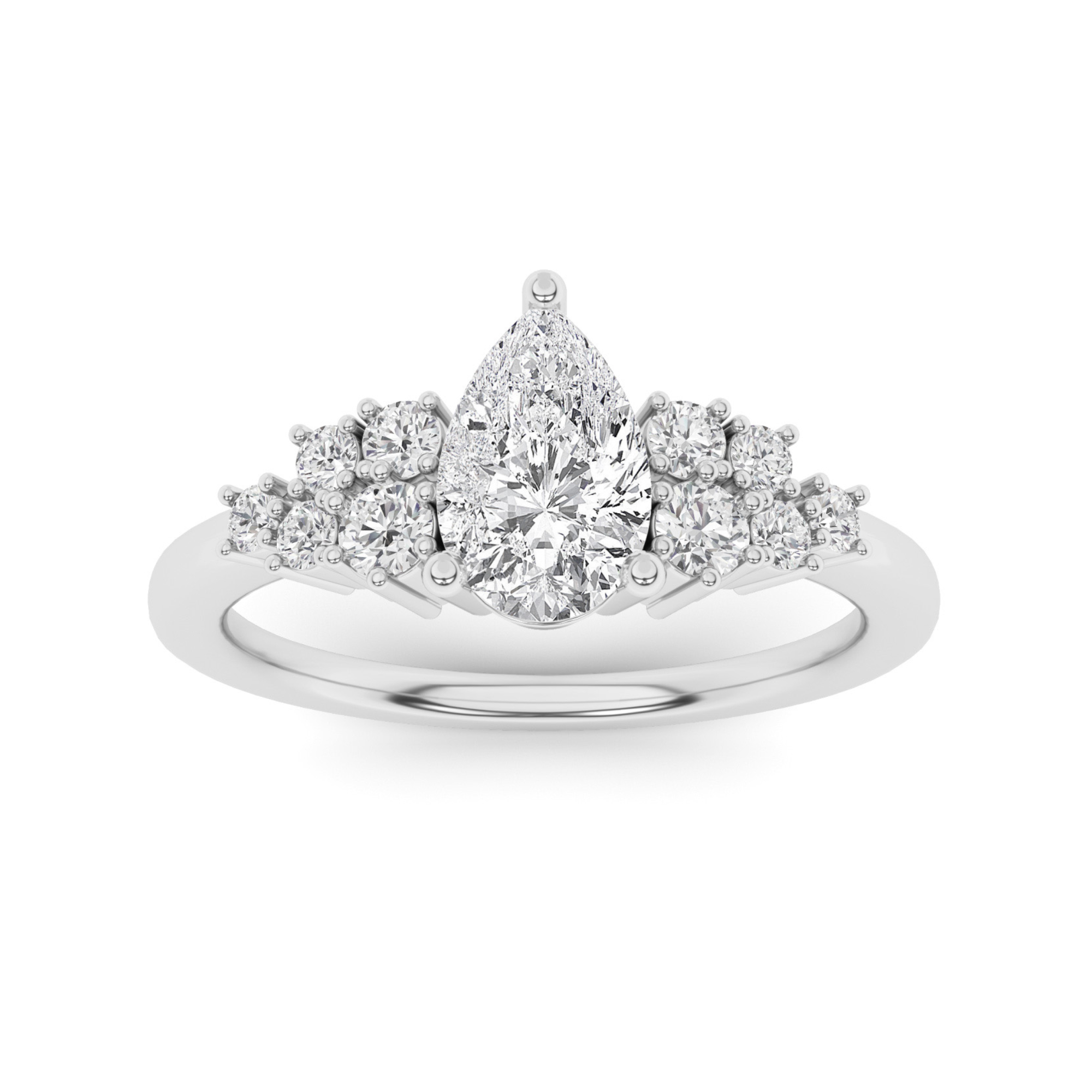 Multi 6 Prong Round Cut  Three Stone Style Engagment in 9K White Gold Tapering Diamond Ring