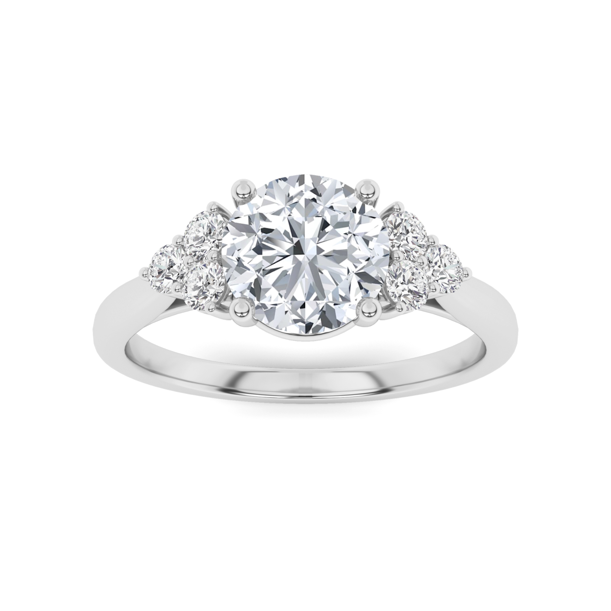 4 Prong Round Cut Three Stone  Diamond Engagment in 9K Yellow Gold Silver Glamorous Engagement Ring