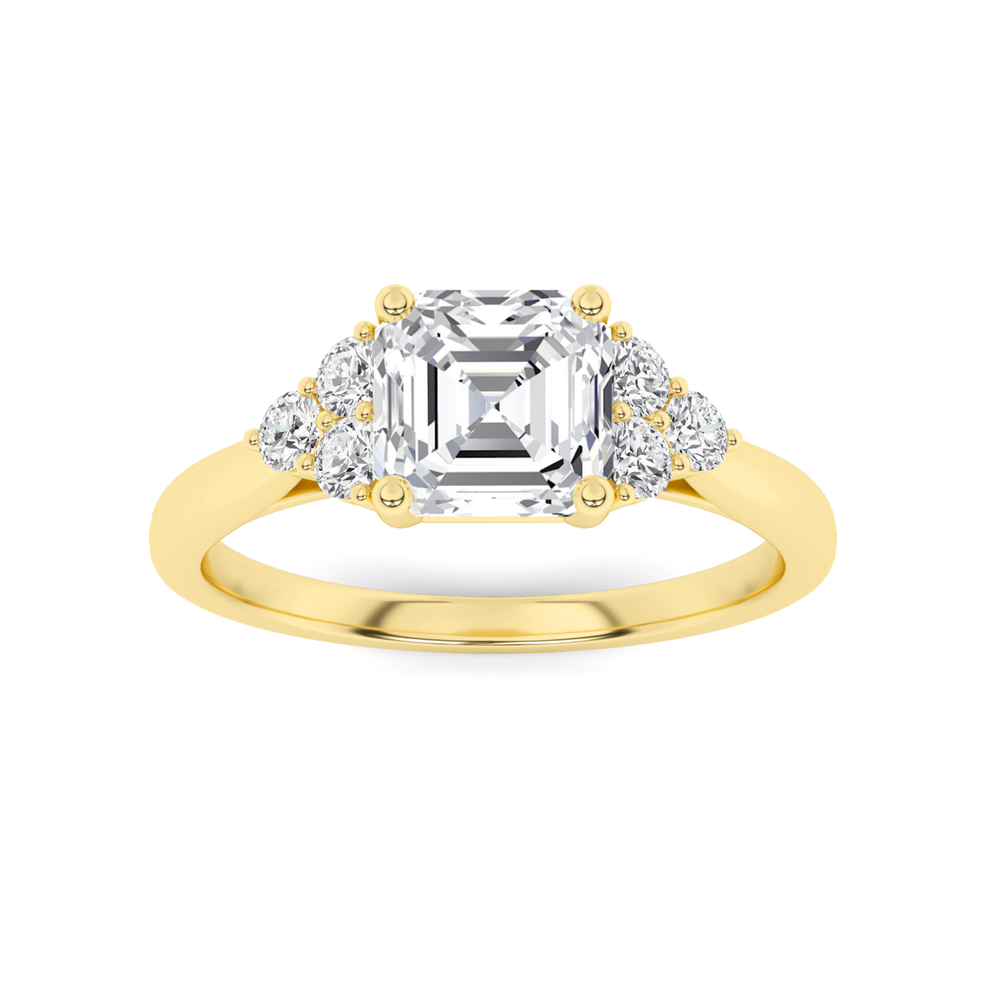 4 Prong Round Cut Three Stone  Diamond Engagment in 9K Yellow Gold Glamorous Engagement Ring