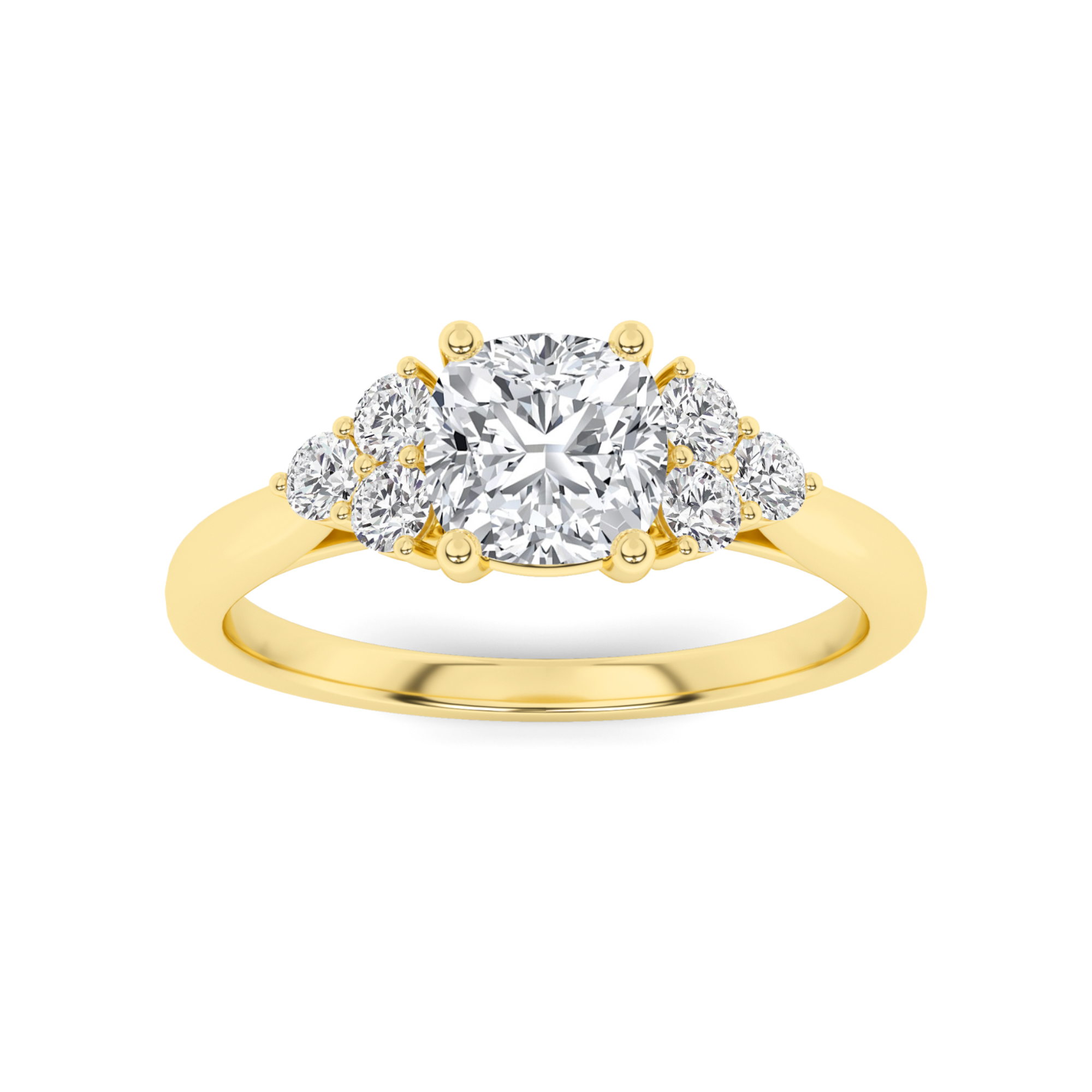 4 Prong Round Cut Three Stone  Diamond Engagment in 9K Yellow Gold Glamorous Engagement Ring