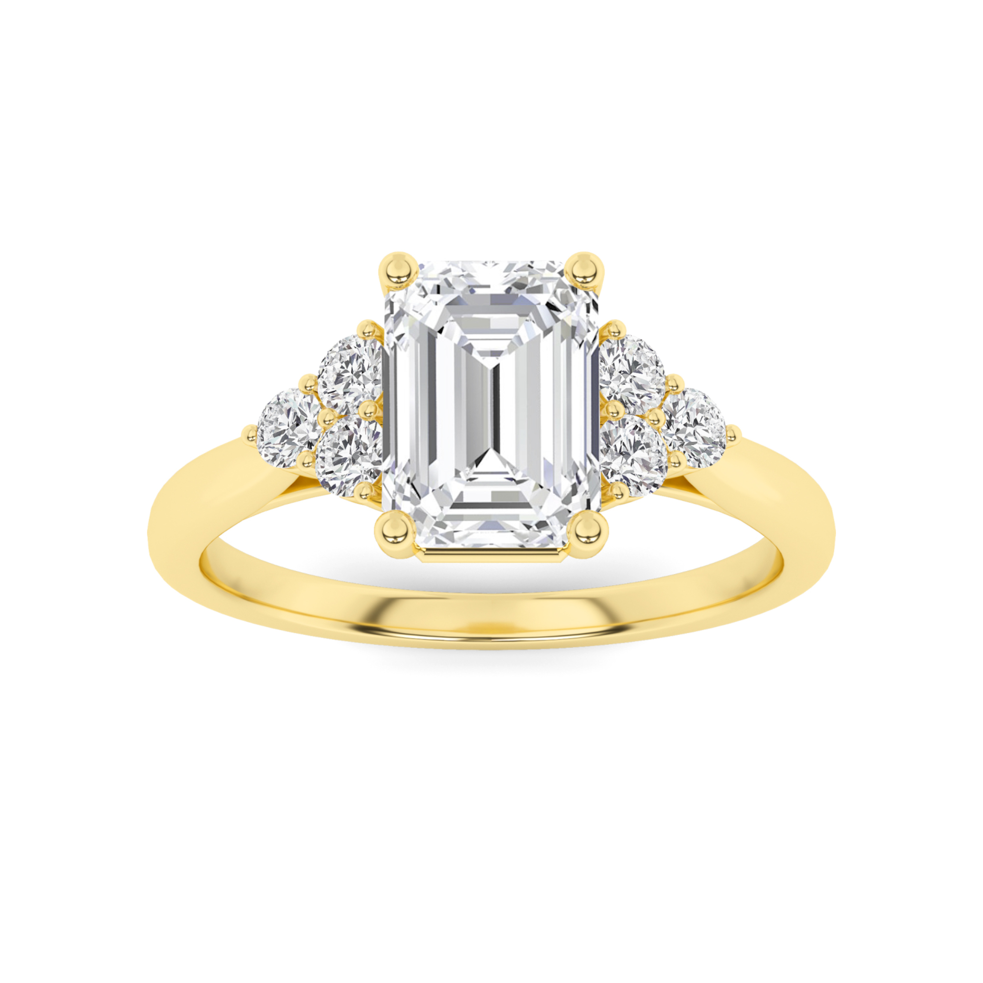 4 Prong Round Cut Three Stone  Diamond Engagment in 9K Yellow Gold Glamorous Engagement Ring