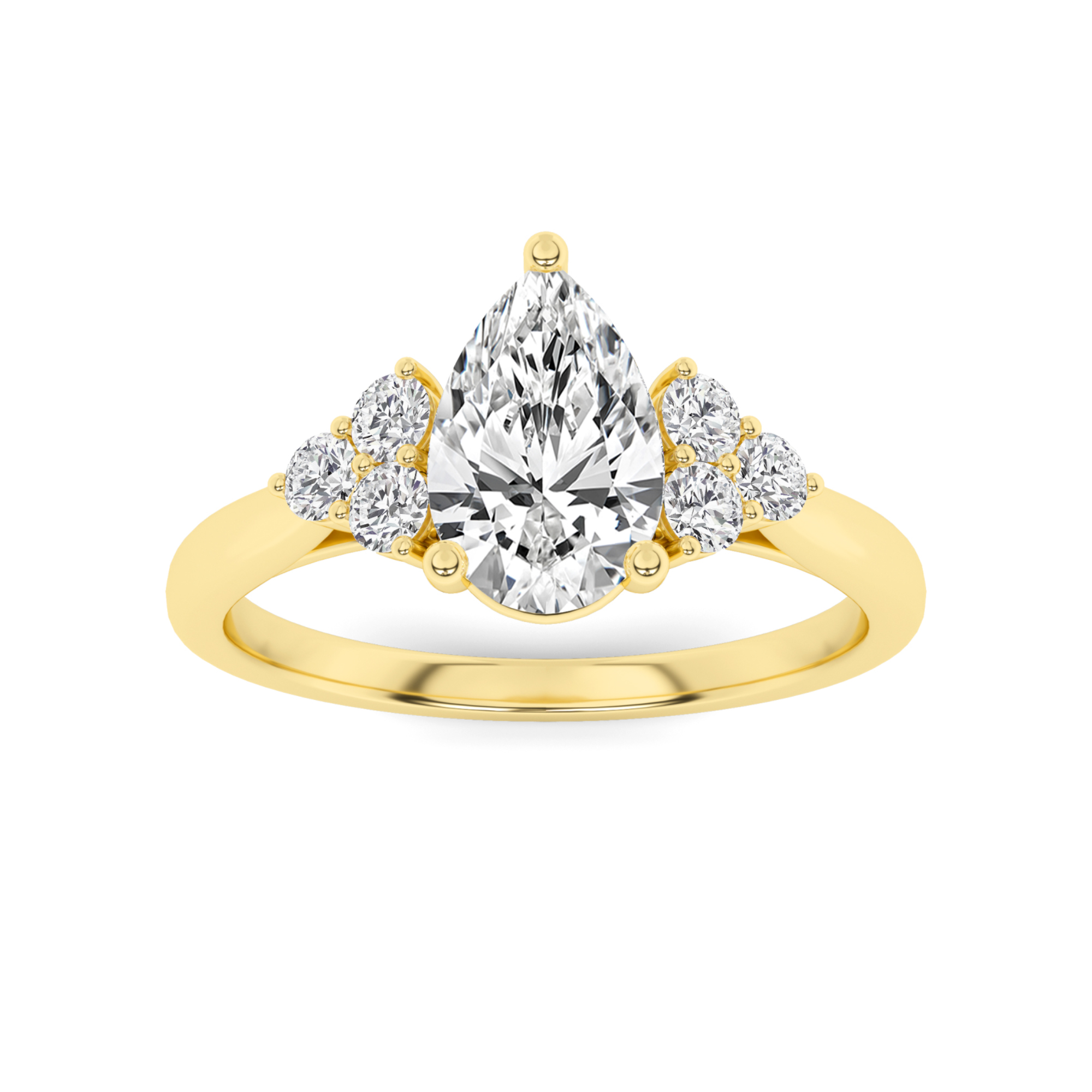 4 Prong Round Cut Three Stone  Diamond Engagment in 9K Yellow Gold Glamorous Engagement Ring