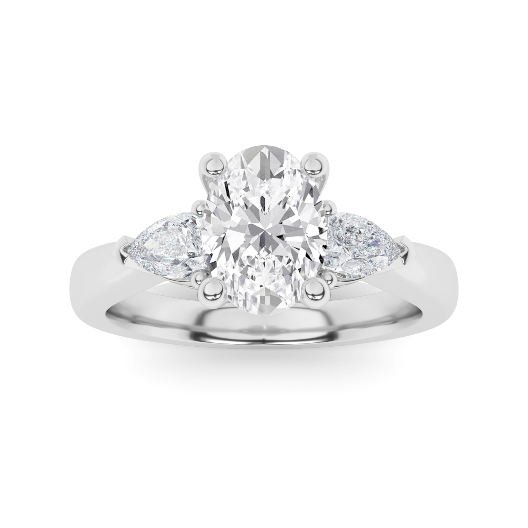 Prong Set Oval And Pear Cut Three Stone  Diamond Engagment in 9K White Gold Classic Engagement Ring