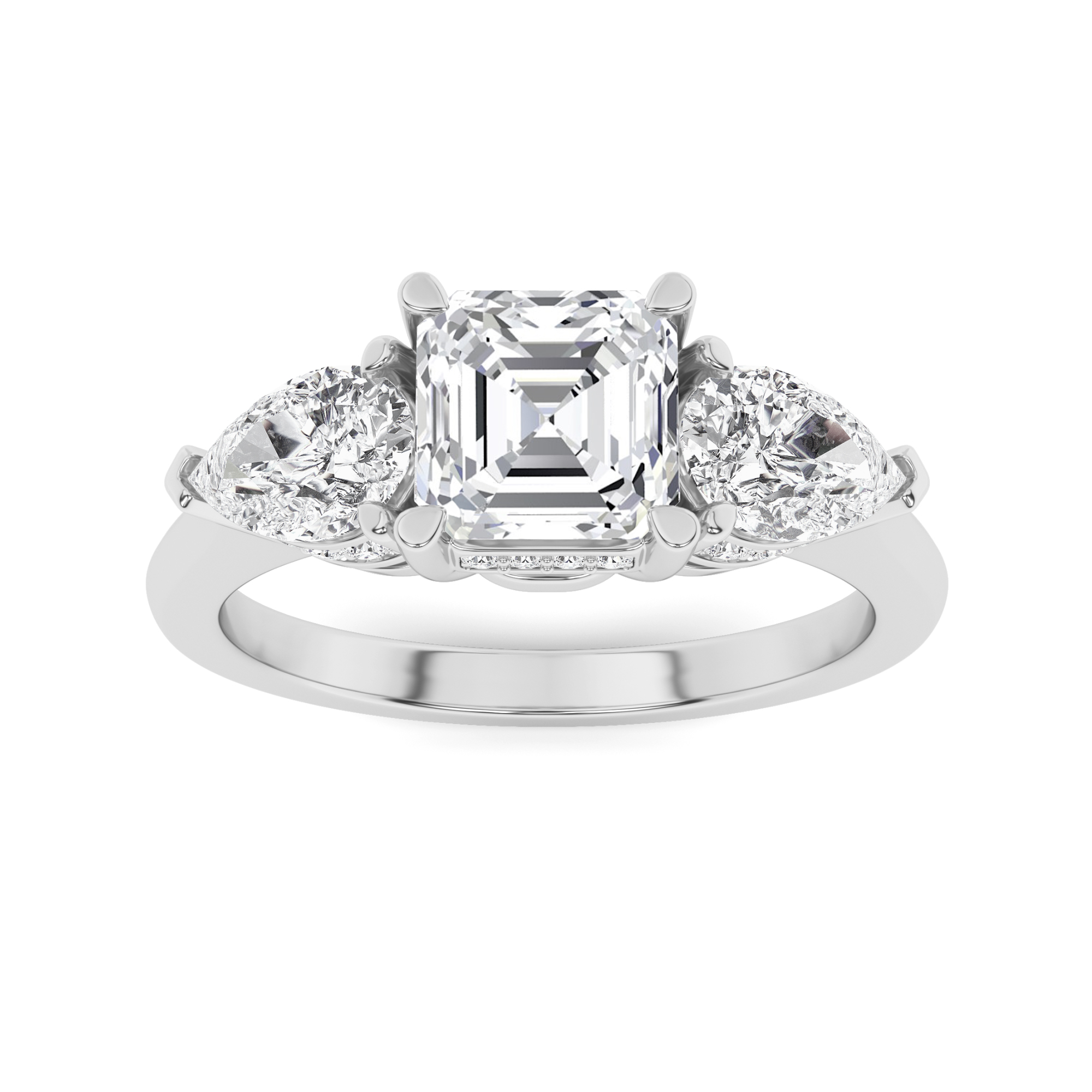 with Side Round and Pear Cut Three Stone Diamond Engagment in 9K White Gold Designer Engagement Ring
