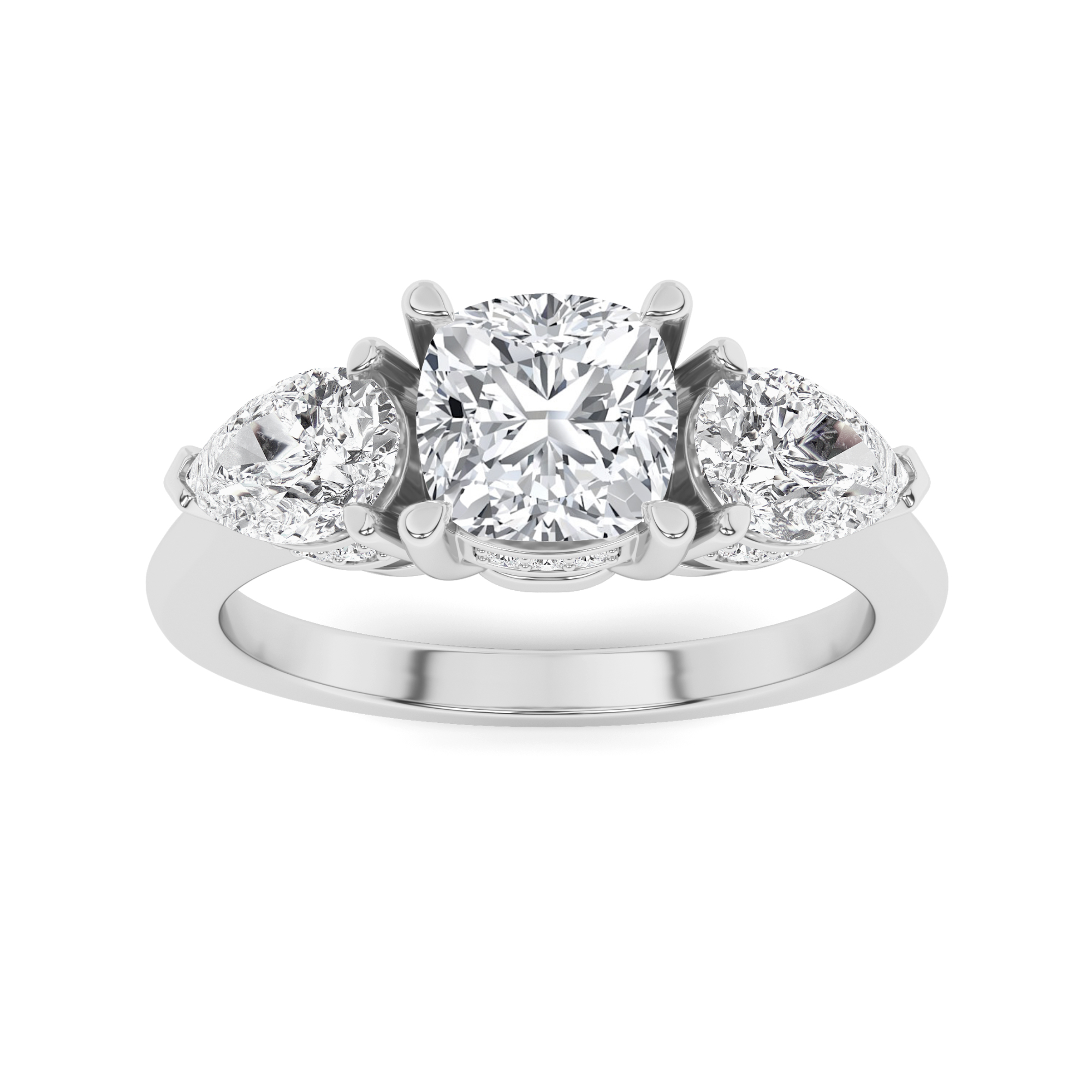 with Side Round and Pear Cut Three Stone Diamond Engagment in 9K White Gold Designer Engagement Ring