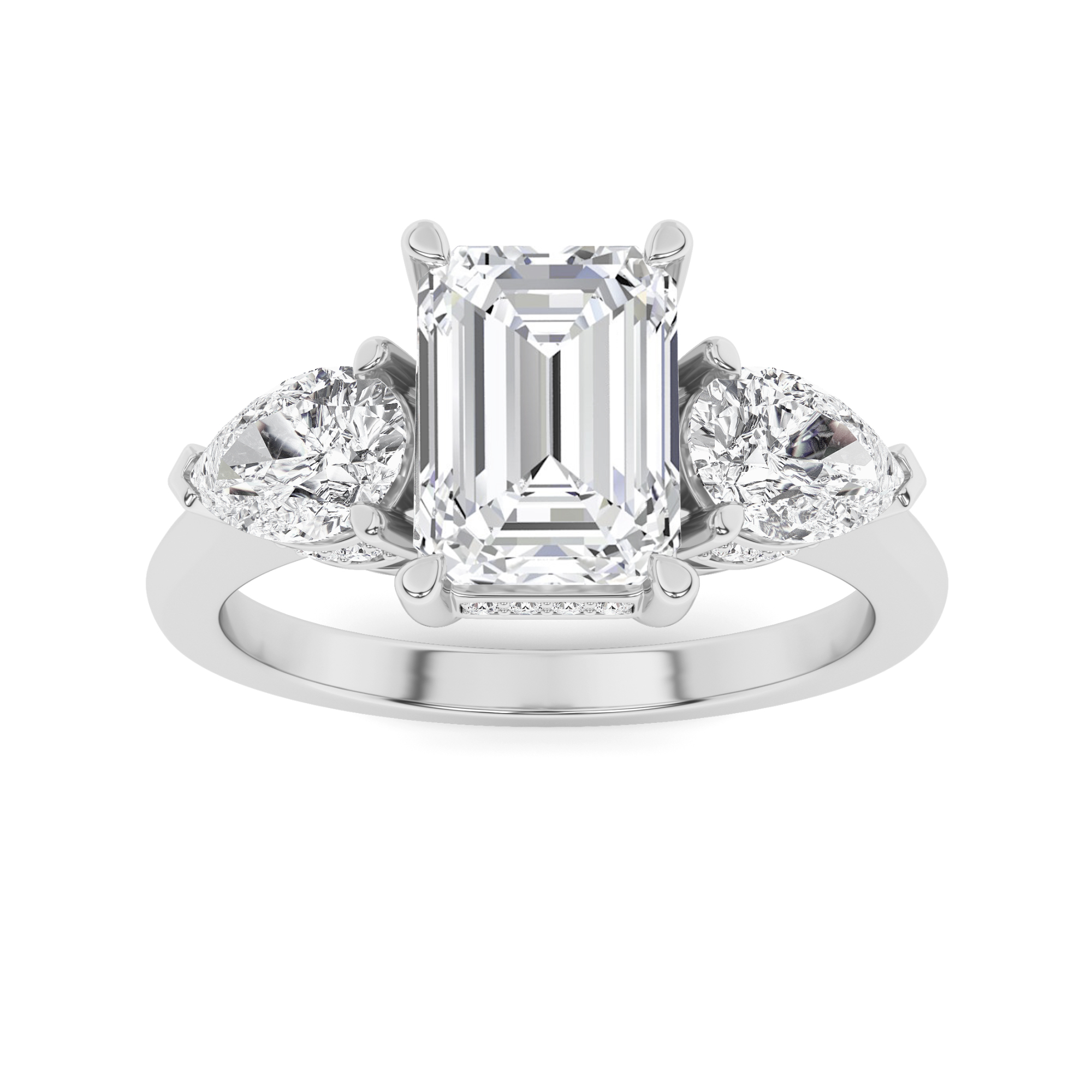 with Side Round and Pear Cut Three Stone Diamond Engagment in 9K White Gold Designer Engagement Ring