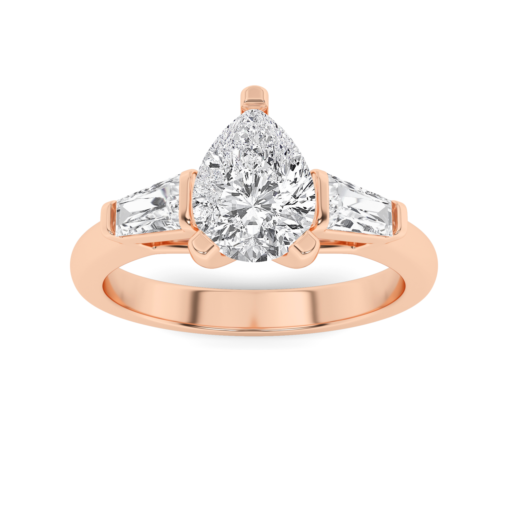 Prong Set Round and Pear Cut Three Stone  Diamond Engagment in 9K Rose Gold Classic Engagement Ring