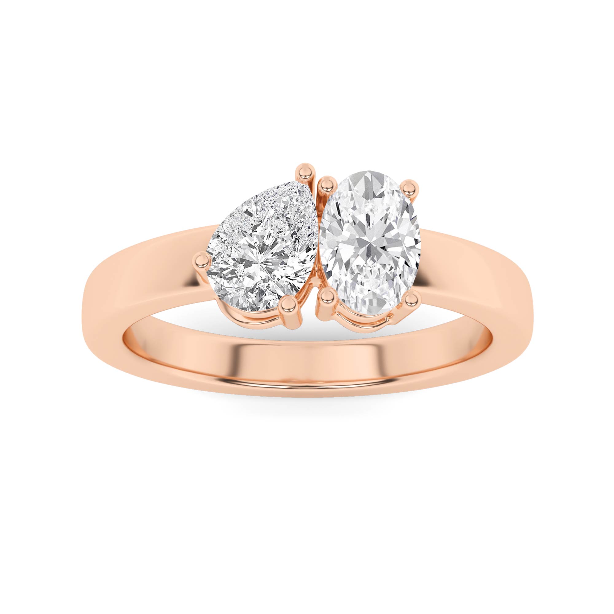 Toi Et Moi Style Pear Cut And Oval Cut Diamond Engagement Ring in 9K Rose Gold